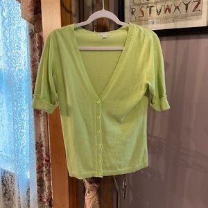 Small New York and Company light bright green short sleeved button down cardigan